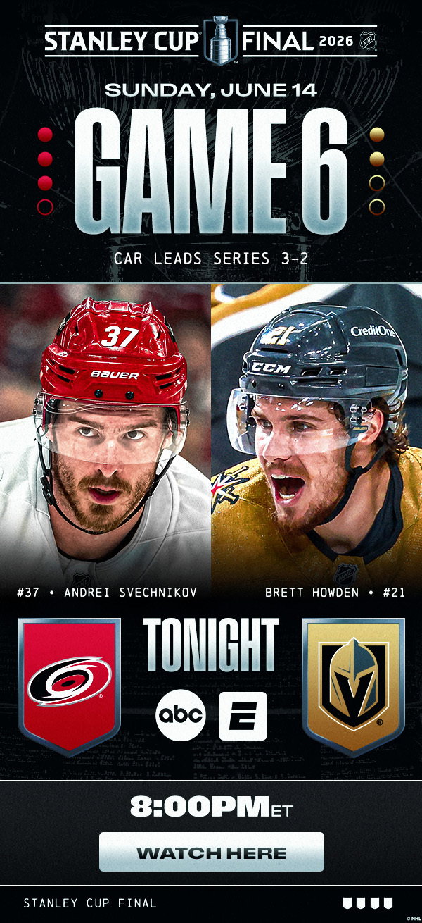 Catch Game 6 tonight at 8pm ET! The Hurricanes face the Golden Knights. Click here to watch.