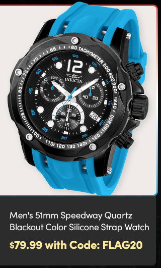 INV-20075 INVICTA | Men's 51mm Speedway Quartz Chronograph Blackout Color Silicone Strap Watch $79.99 with Code: FLAG20