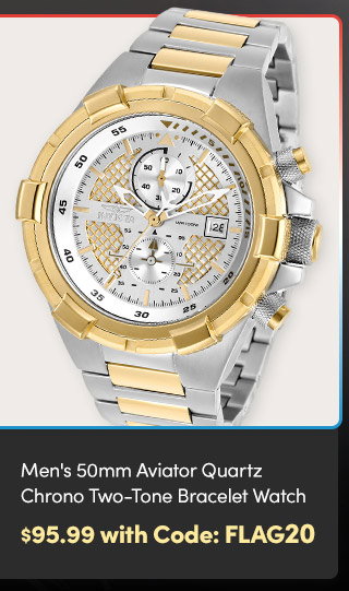INV-28120 INVICTA | Men's 50mm Aviator Quartz Chronograph Two-Tone Bracelet Watch $95.99 with Code: FLAG20