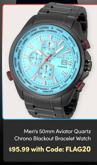 INV-50498 INVICTA | Men's 50mm Aviator Quartz Chronograph Blackout Bracelet Watch $95.99 with Code: FLAG20