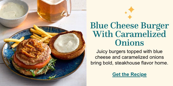 Blue cheese burger with caramelized onions