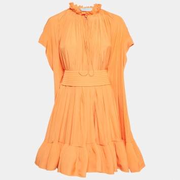 Orange Crepe Cape Detail Ruffl