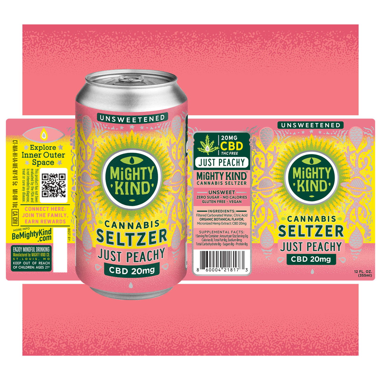 Image of a can of Mighty Kind Just Peachy CBD Seltzer!