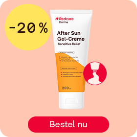 Redcare After Sun gel-crème tot -20%, knop “Bestel nu”.