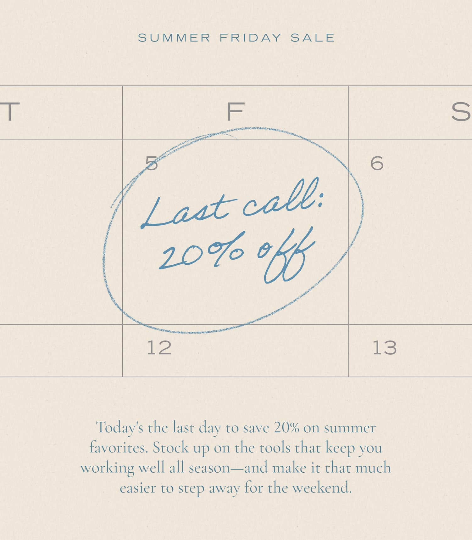 Last Call for 20% Off Summer Sale—Ends Tonight