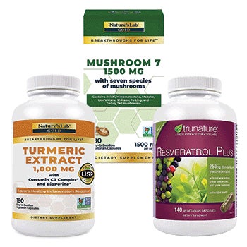 Nature's Lab Turmeric Extract, Mushroom 7 or trunature Resveratrol Plus