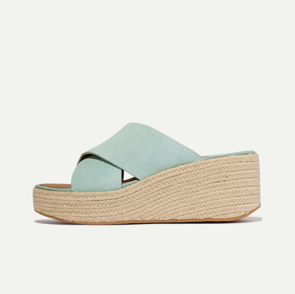 PLATFFORMS Espadrille Suede Wedge Cross Slides - Sage