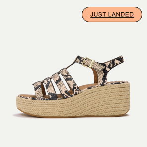 PLATFFORMS Leather Espadrille Wedge Sandals - Taupe Snake