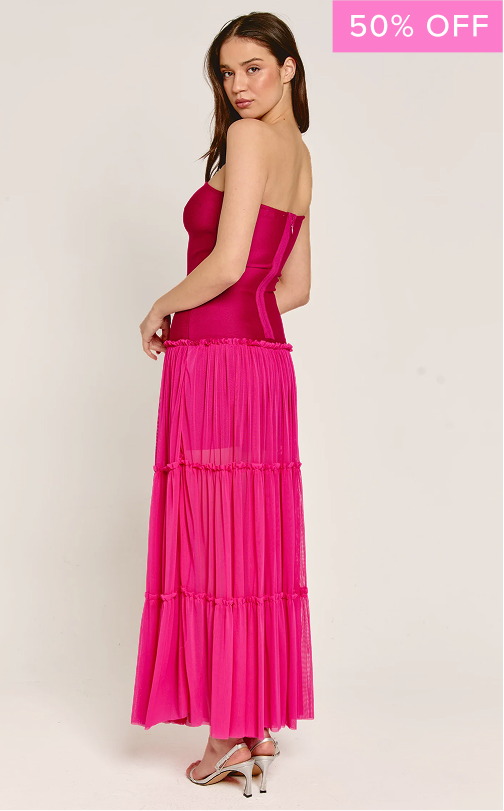 Pink Bandage Mesh Maxi Dress