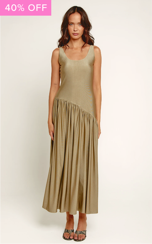 Olive Asymmetric Waist Detail Maxi Dress