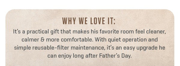Breathe better with our Ionic Comfort Air Purifier! Get 20% off and treat Dad to fresh air.