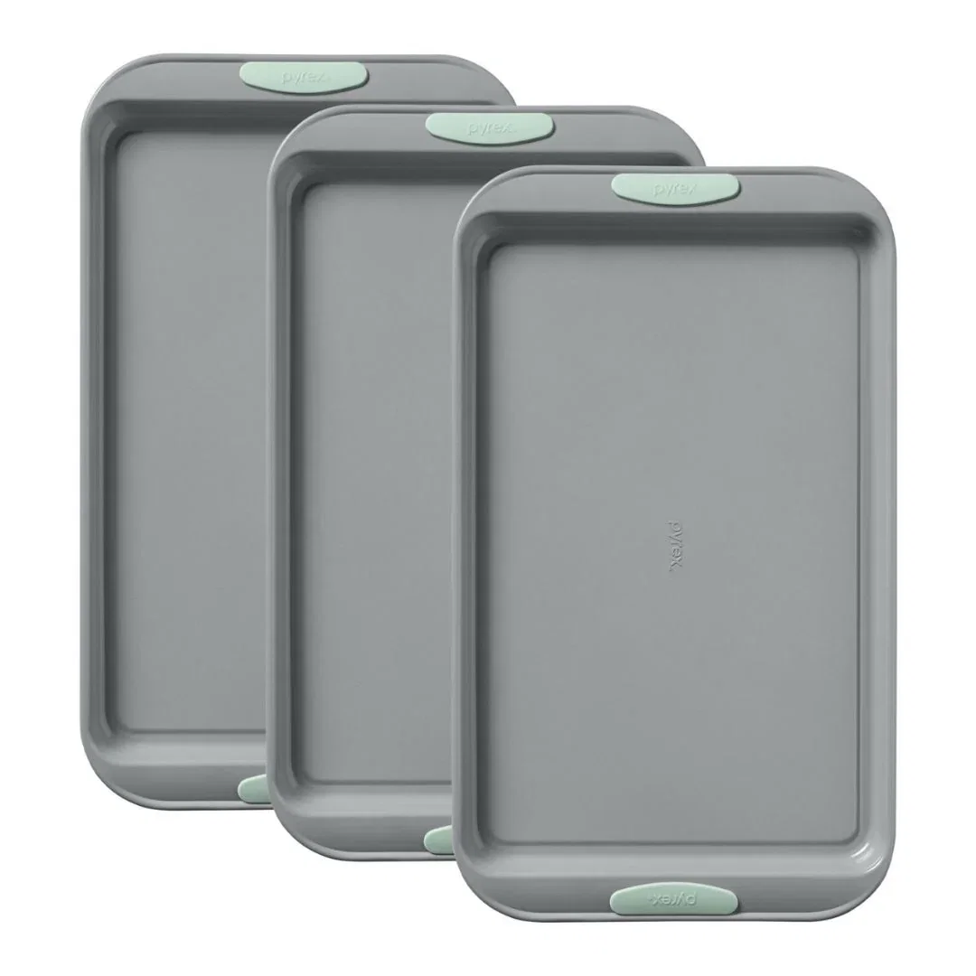 Image of Pyrex® Metal Bakeware 3-Piece Large Cookie Sheet Set in Sage