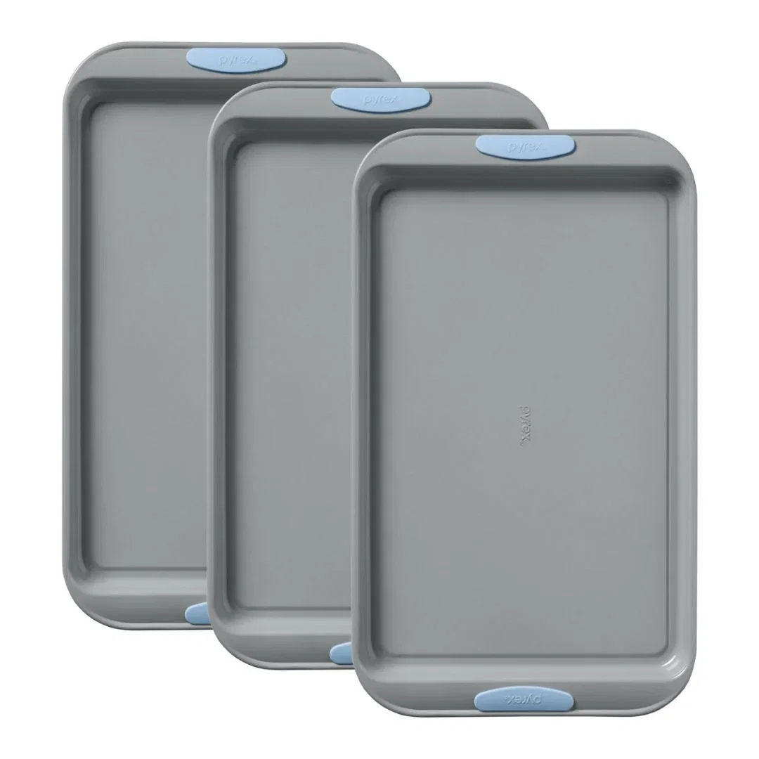 Image of Pyrex® Metal Bakeware 3-Piece Large Cookie Sheet Set in Cerulean