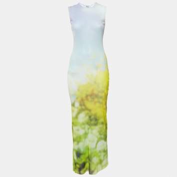 Blue Blurred Print Mesh Maxi D
