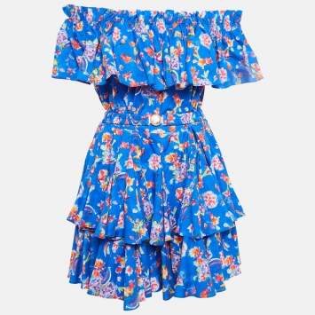 Blue Printed Cotton Blend Ruff