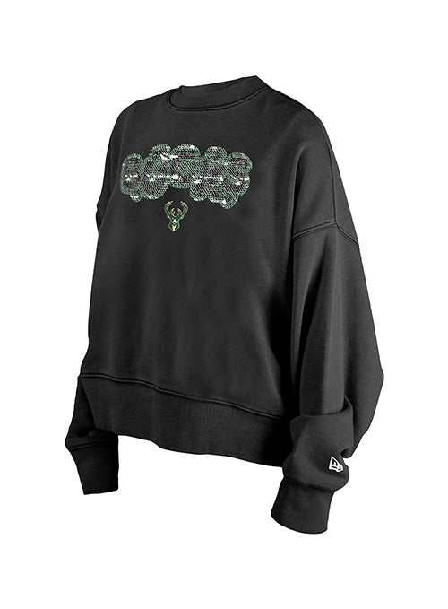 Youth Girl's New Era Sequin Milwaukee Bucks Crewneck Sweatshirt