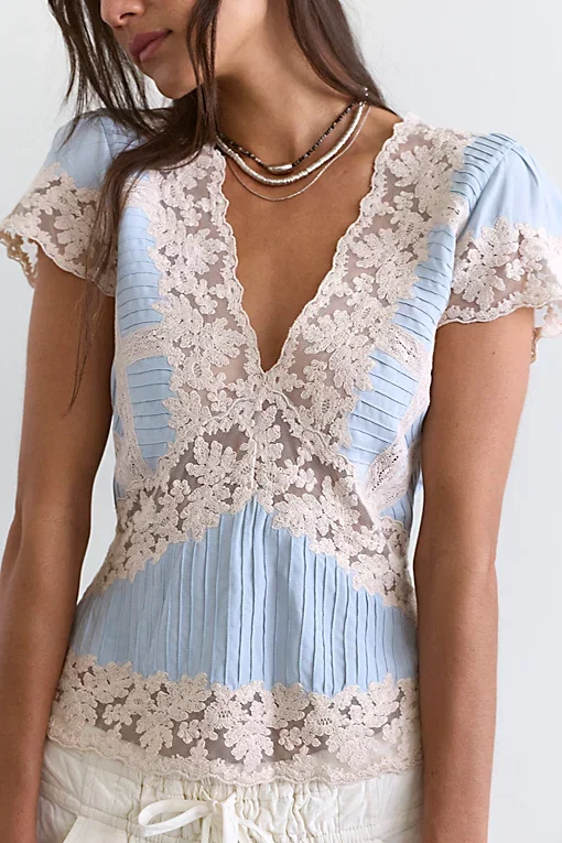 Rixo Lace Trimmed Vittoria Top