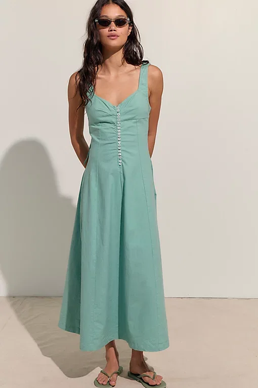 Holland Stretch Linen Midi Dress