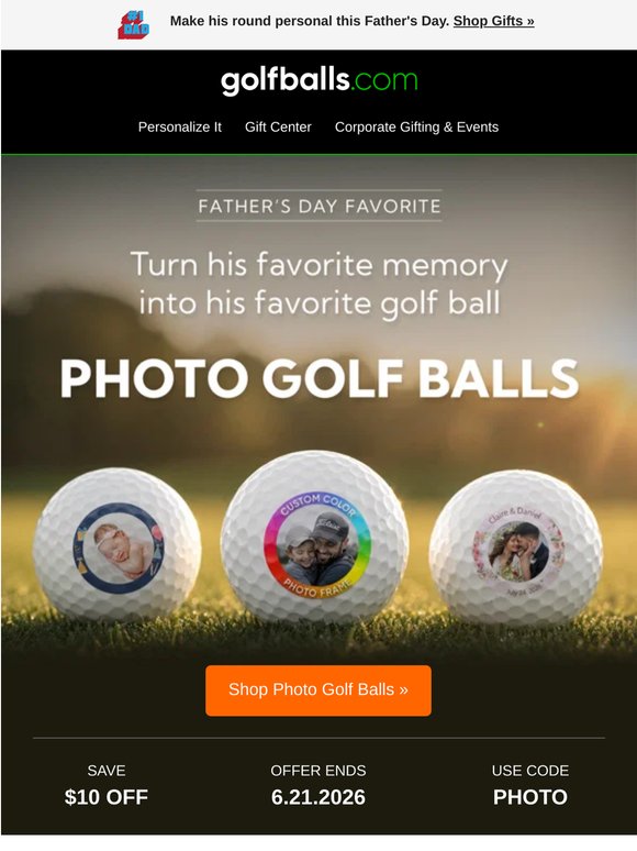 $10 Off Photo Golf Balls This Week For Dad