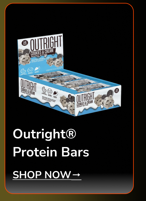 Outright cookies and cream protein bars in a display box.