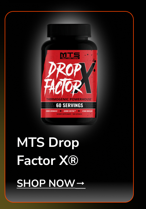 MTS Drop Factor X thermogenic powerhouse supplement bottle with 60 servings.