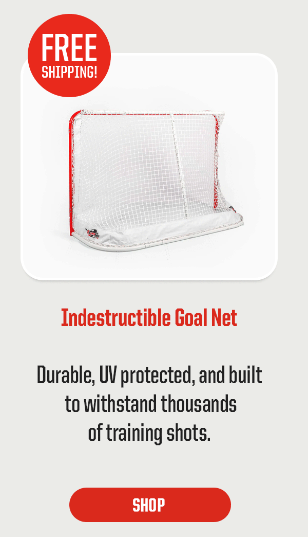 Product Block 1: Indestructible Goal Net. Durable, UV protected, and built to withstand thousands of training shots. Free Shipping! CTA: Shop