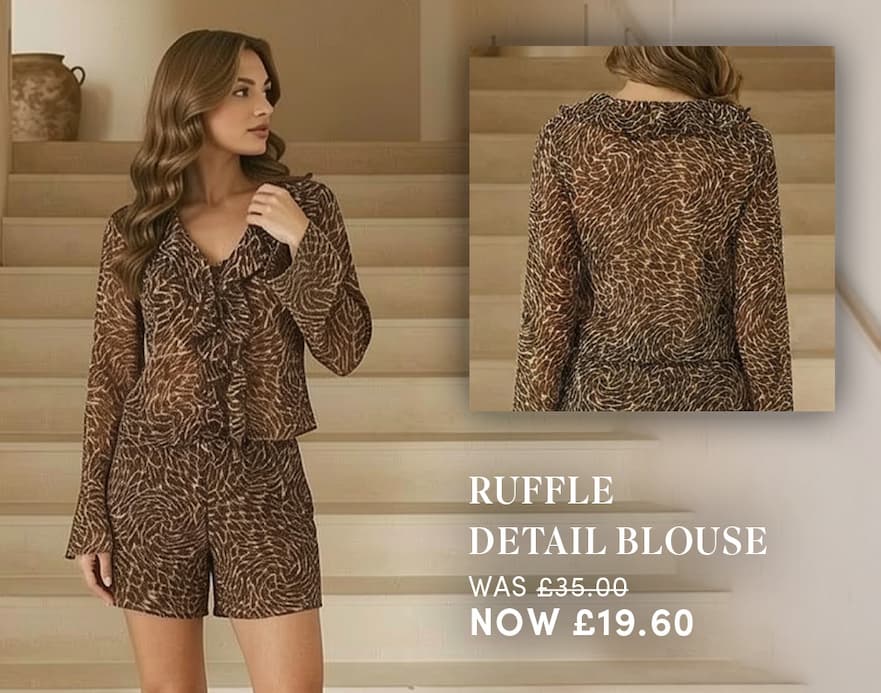 Ruffle Detail Blouse in Leopard Print