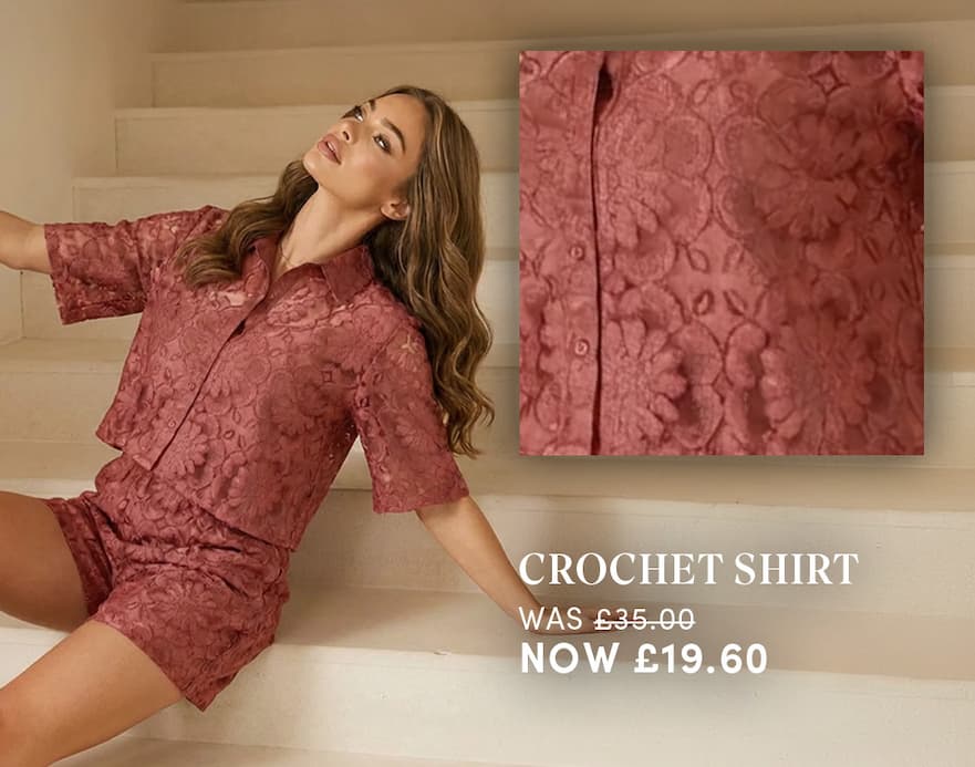 Crochet Shirt Co Ord in Chocolate