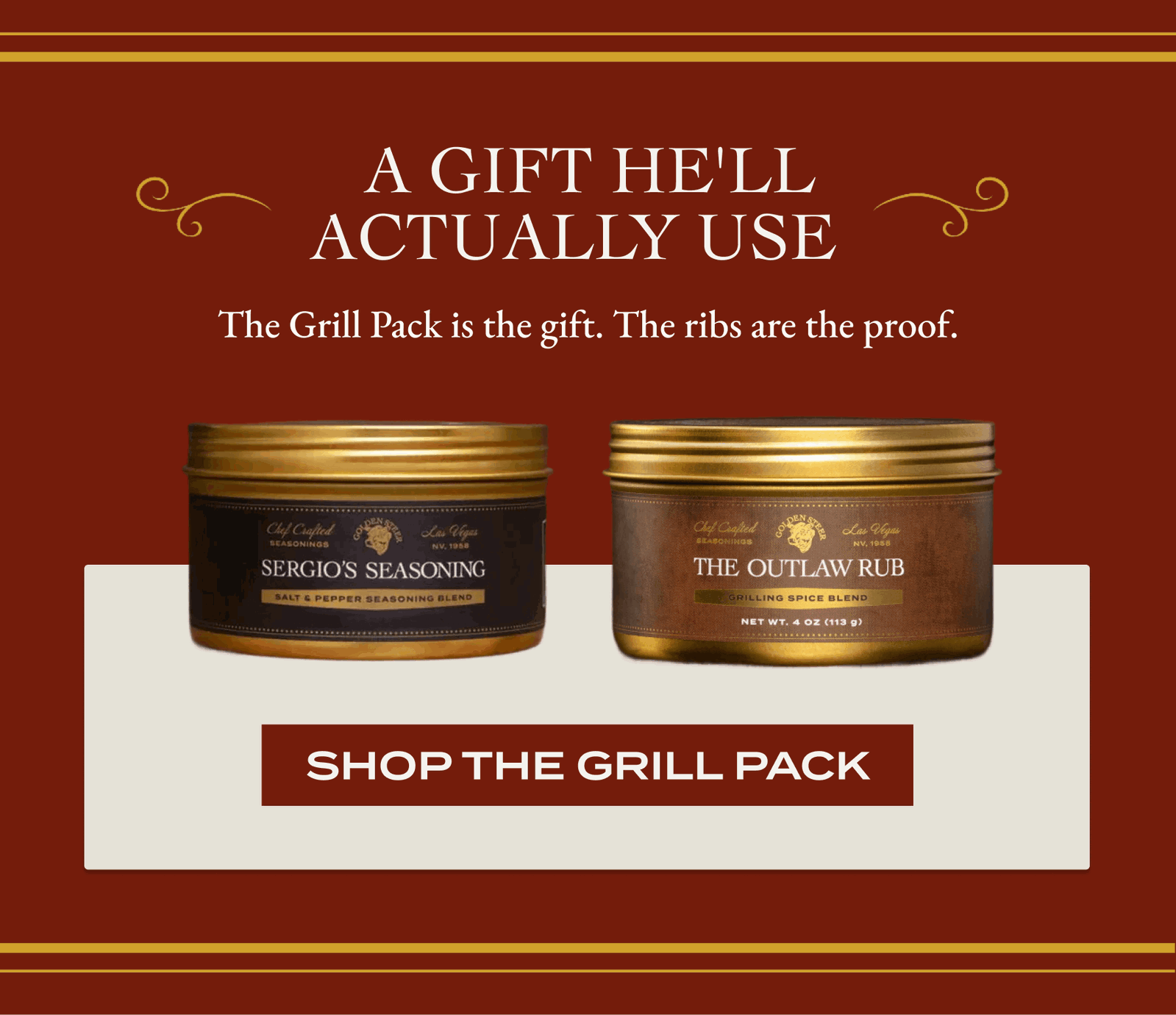  A Gift He'll Actually Use  The Grill Pack is the gift. The ribs are the proof. [SHOP THE GRILL PACK]