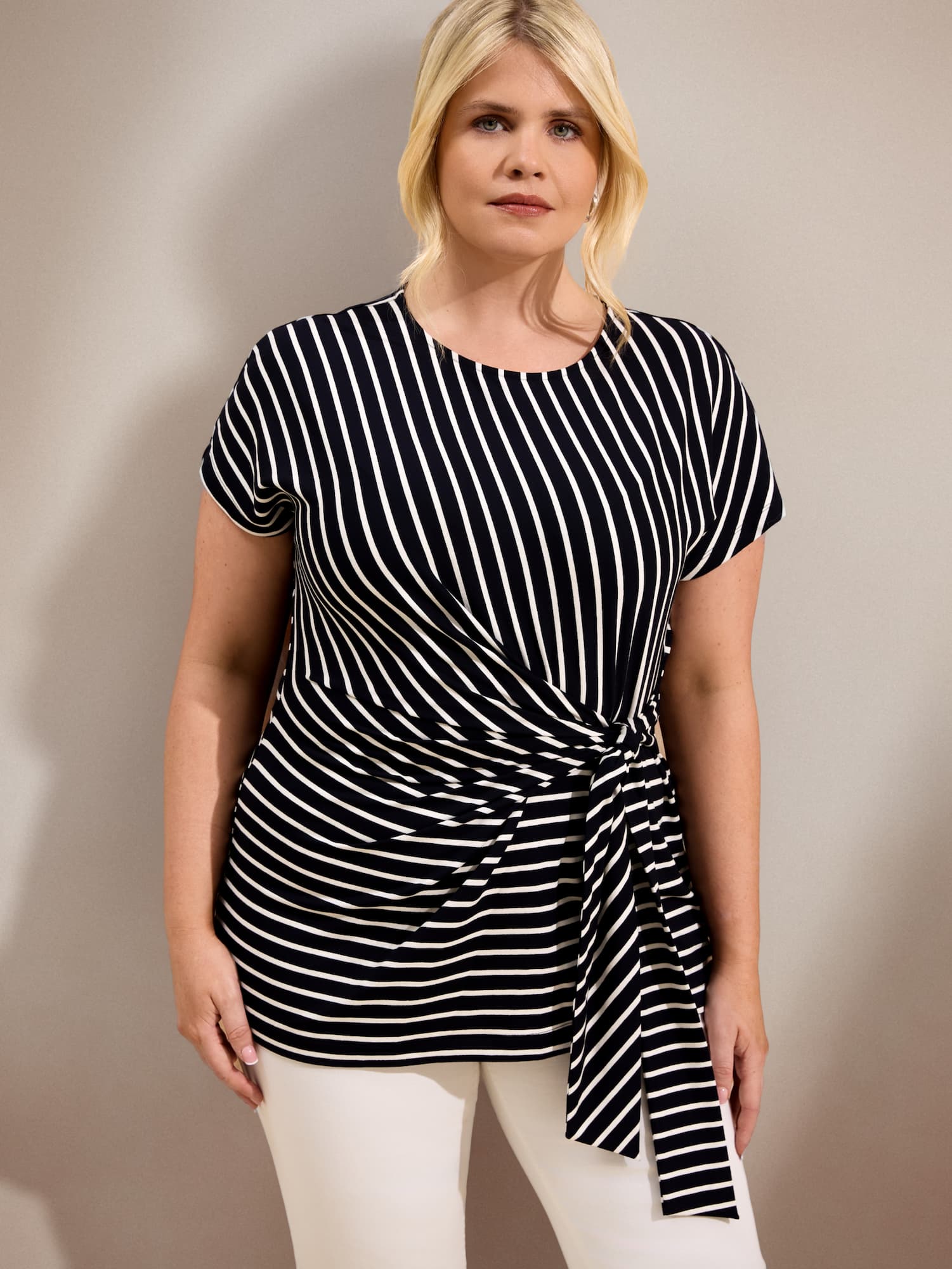 Navy Stripe Jersey Side Tie Top