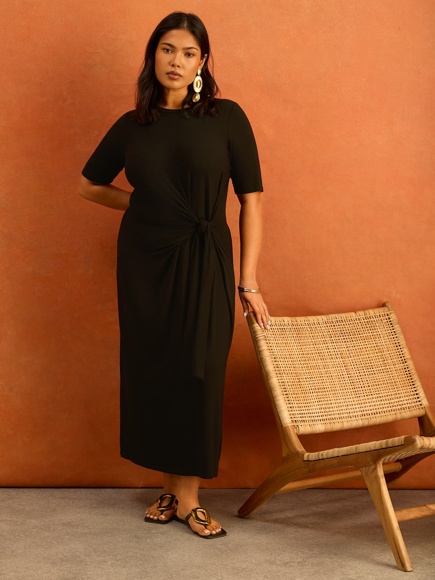 Black Tie Side Jersey Midaxi Dress