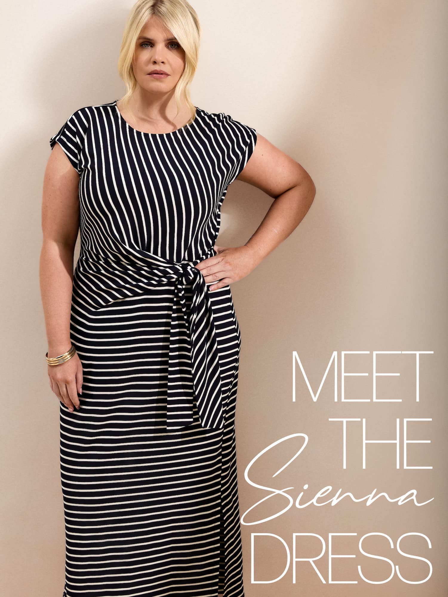 Petite Navy Stripe Jersey Side Tie Maxi Dress