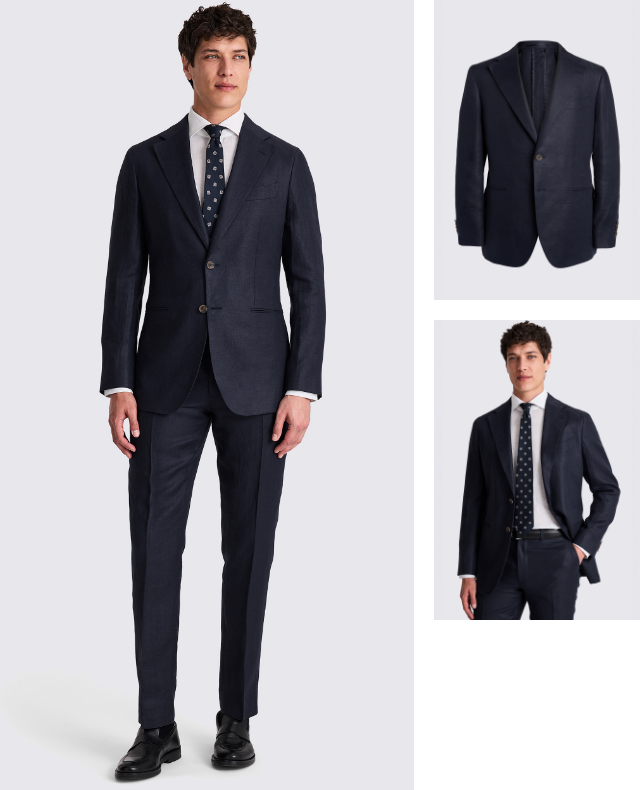 Italian Tailored Fit Navy Twill Linen Suit