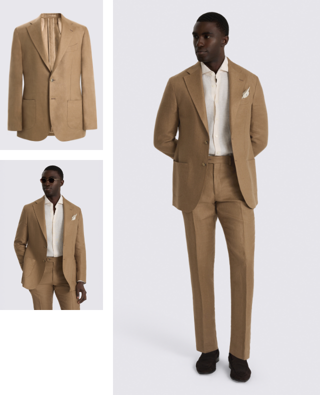 Italian Tailored Fit Chestnut Twill Linen Suit
