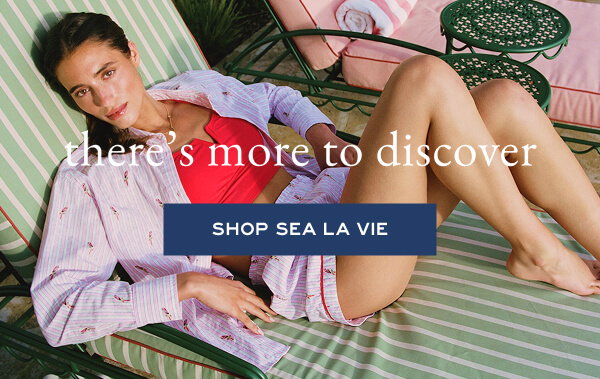 There's more to discover. - Shop Sea La Vie - Image of a woman wearing a light pink striped pj set.