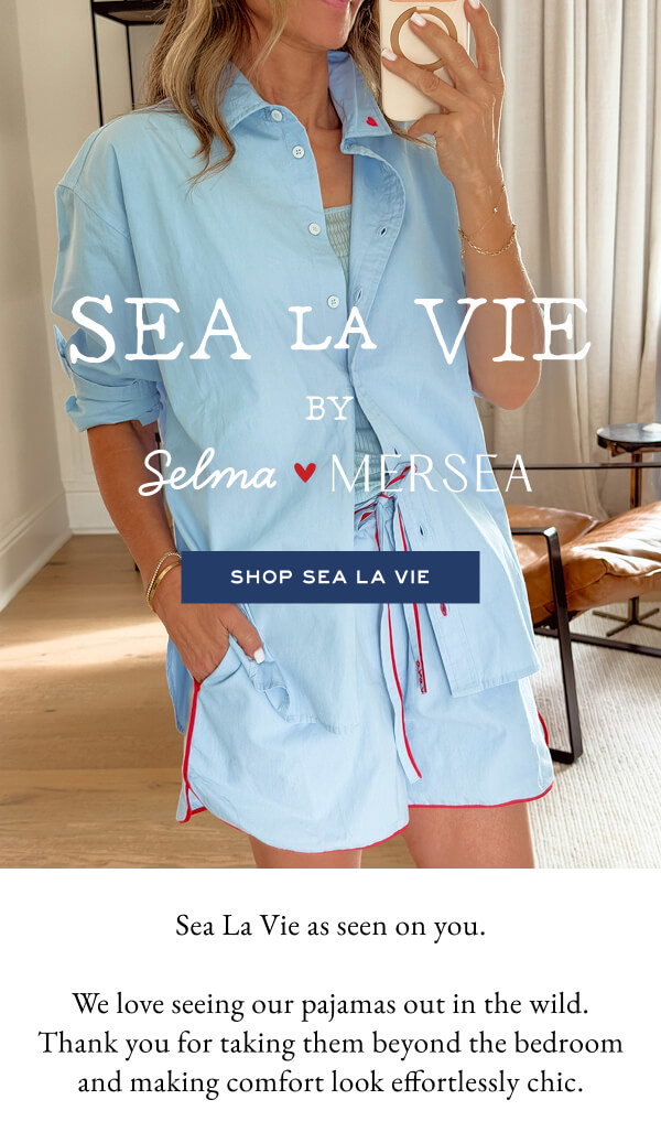 Sea La Vie by Selma x MERSEA - Shop Sea La Vie - Image of a woman wearing a light blue pajama set