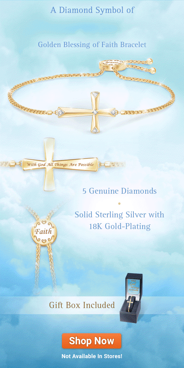 Sculpted Cross Bracelet with 5 Diamonds. A diamond symbol of God's hope and grace: Golden Blessing of Faith Bracelet, a fine jewelry design exclusively from The Bradford Exchange. Handcrafted with 5 genuine diamonds and solid sterling silver with 18K gold plating. Gift box included. Not available in stores. Shop Now!