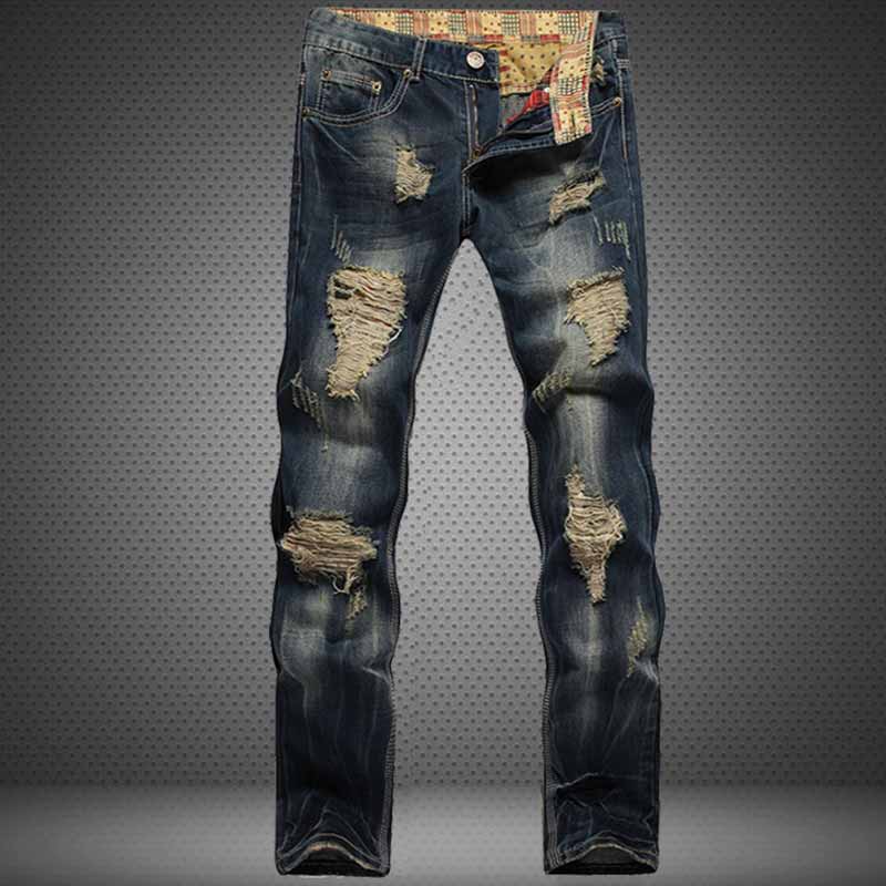 Image of Retro Distressed Straight-Leg Slim Punk Jeans