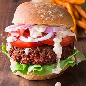 Vegan Pinto Bean-Beet Burgers