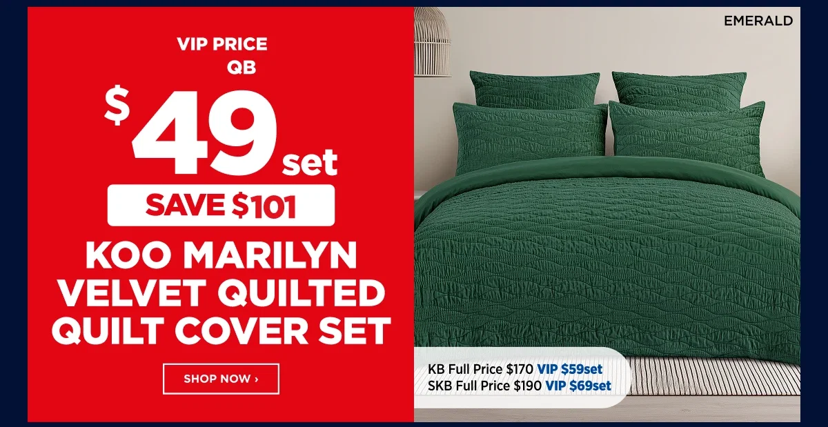 VIP $49set Koo Marilyn Velvet Quilted Quilt Cover Set