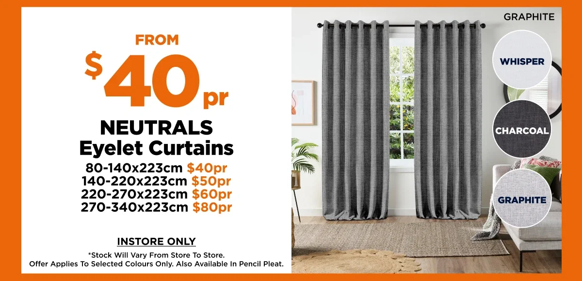 $40pr Neutrals Eyelet Curtains