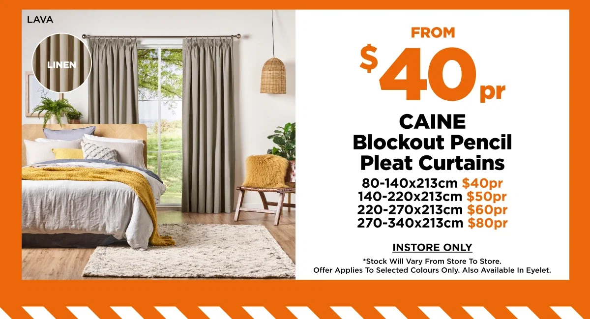$40pr Caine Blockout Pencil Pleat Curtains