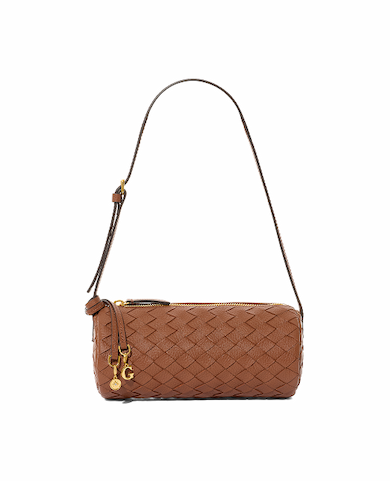 Woven Leather Barrel Bag (Tan)