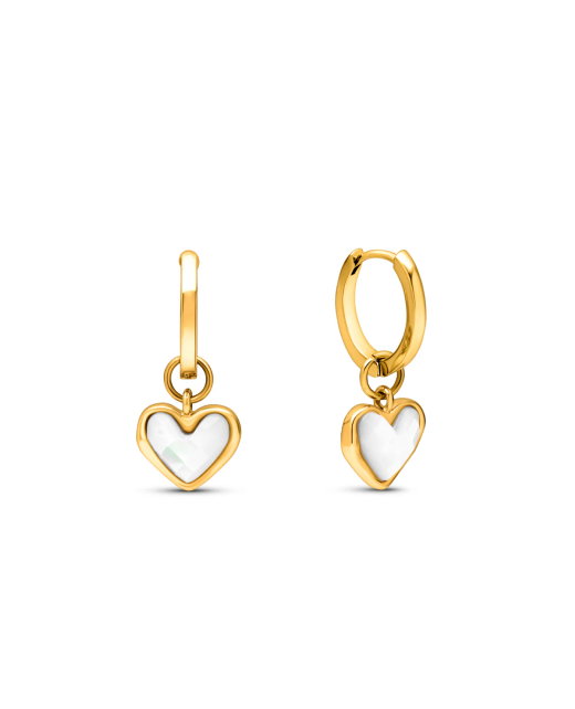 Mother of Pearl Heart Huggie Earrings (Gold)