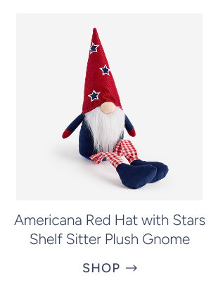 Americana Red Hat with Stars Shelf Sitter Plush Gnome