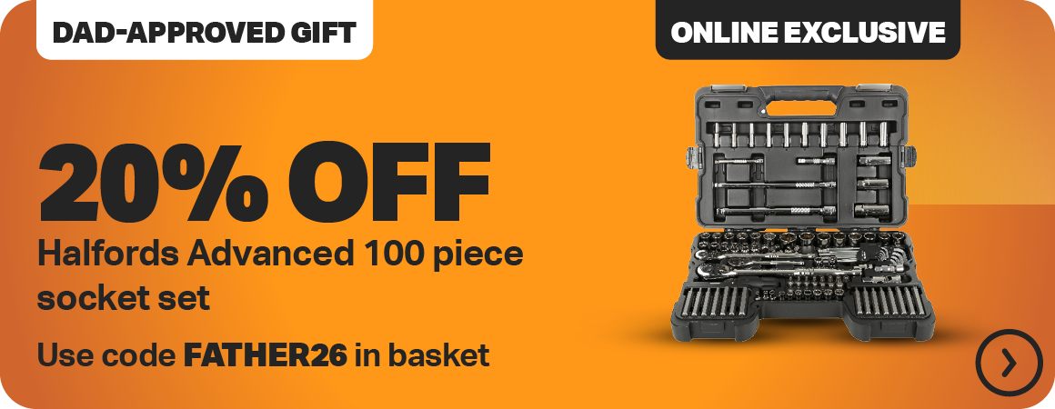 ONLINE EXCLUSIVE | 20% OFF HALFORDS ADVANCED 100 PIECE SOCKET SET | USE CODE FATHER26 IN BASKET