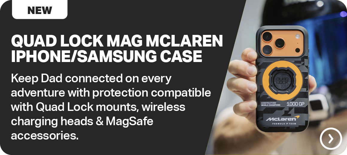 QUAD LOCK MAG MCLAREN IPHONE/SAMSUNG CASE | KEEP DAD CONNECTED ON EVERY ADVENTURE WITH PROTECTION COMPATIBLE WITH QUAD LOCK MOUNTHS, WIRELESS CHARGING HEADS & MAGSAFE ACCESSORIES.