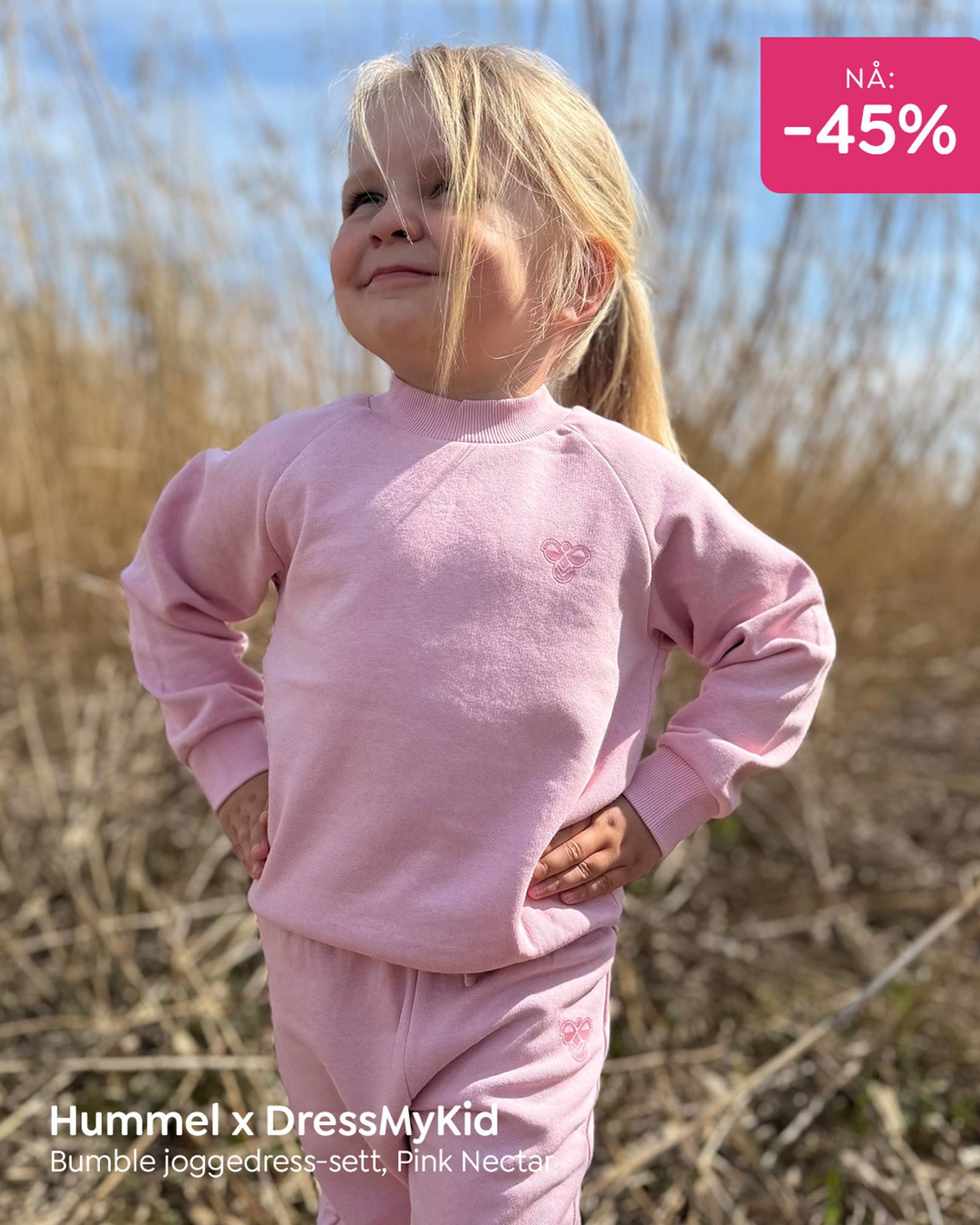 Hummel Bumble joggedress til barn i fargen Pink Nectar. Rosa joggedress med genser og bukse fra Hummel.