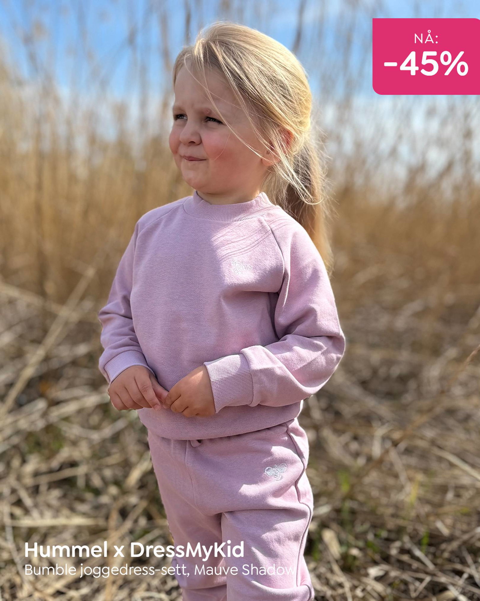 Hummel Bumble joggedress til barn i fargen Mauve Shadow. Komfortabel joggedress med genser og bukse i dus lilla tone.