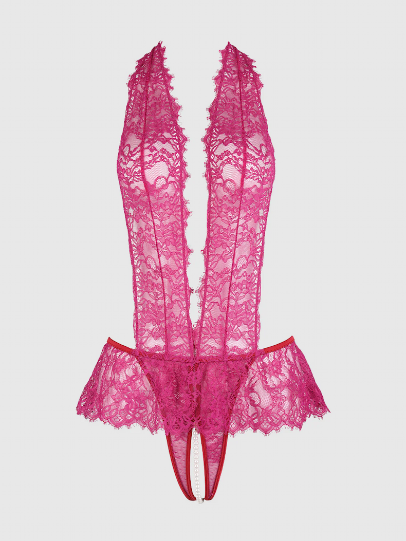 Rosalind Lace Crotchless & Pearl Teddy